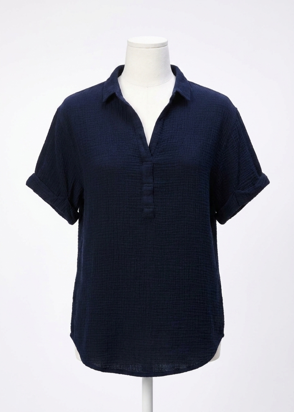 NEW DEAR JOHN DENIM tatum gauze short sleeve top in navy